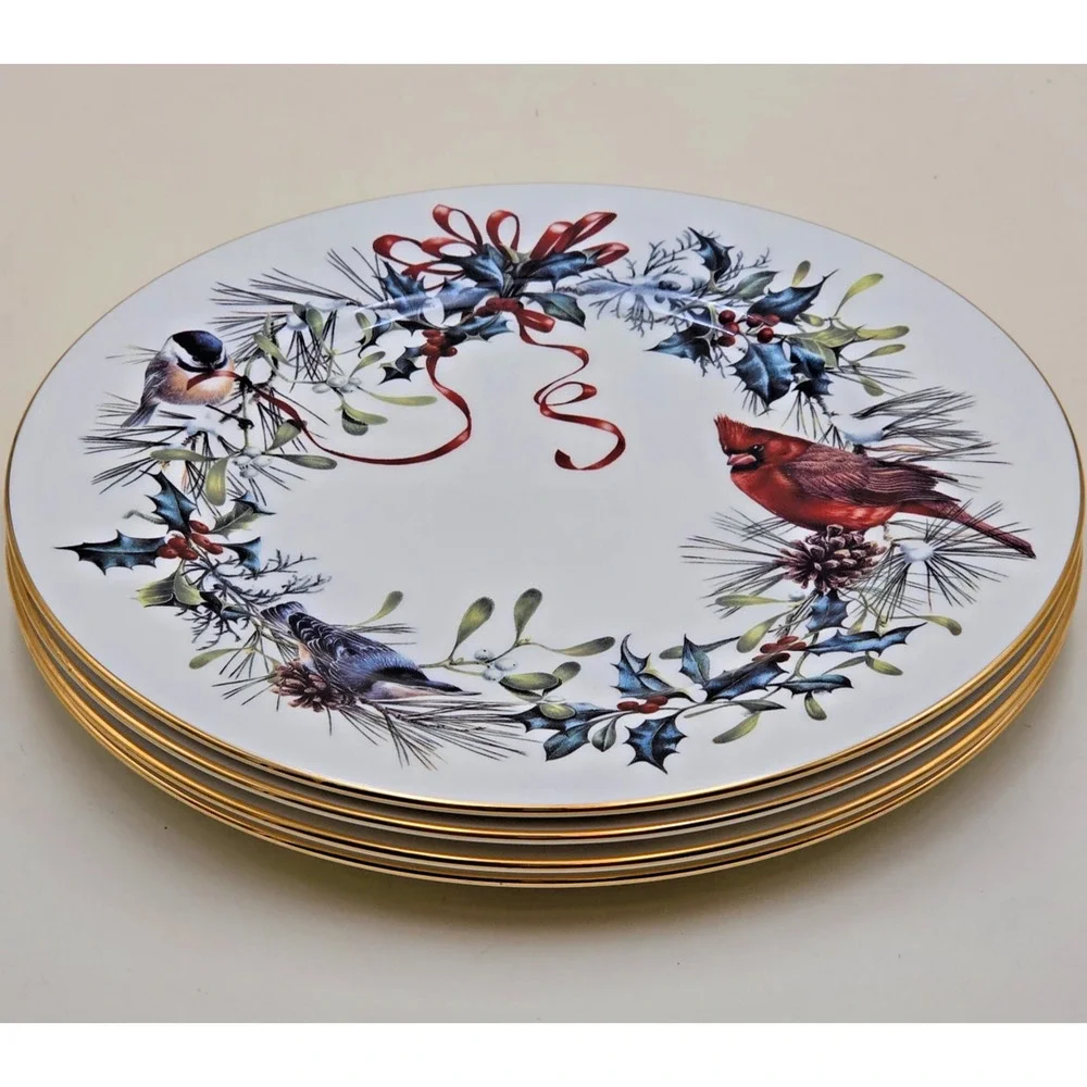 Lenox Winter Greetings Dinner Plate Set of 4 USA Millennium 10.75 Fine Ivory VTG